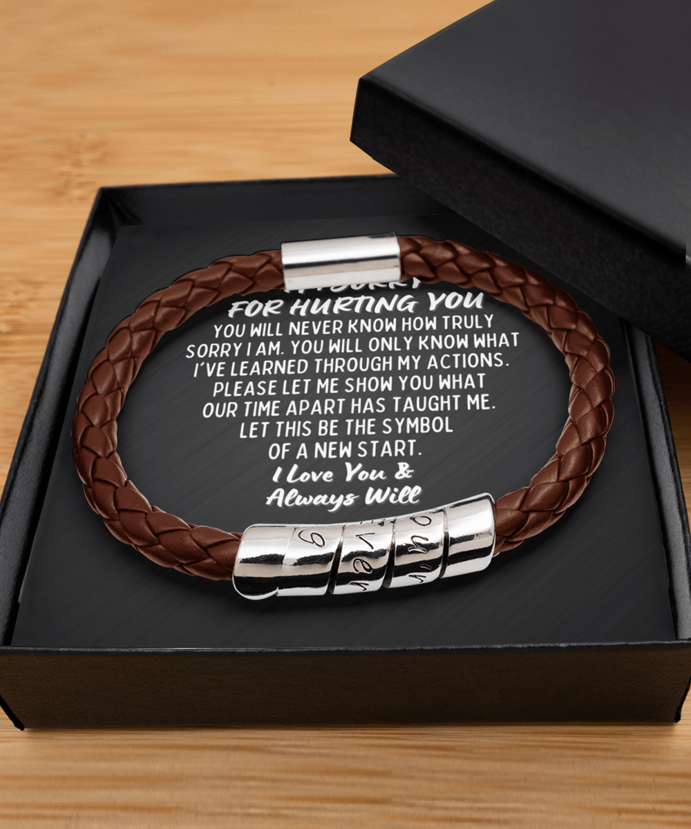 Apology Gift For Man - Vegan Leather Mens Bracelet - I'm Sorry Gift For Him - Forgiveness Gift For Boyfriend - Forgive Me Gift For Husband