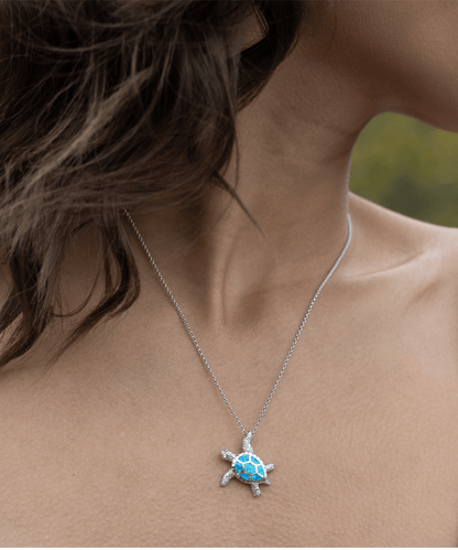 To My Stepmom Opal Sea Turtle Necklace - Motivational Gift for Mother's Day, Birthday, Wedding, Christmas - Jewelry Gift for Stepmother