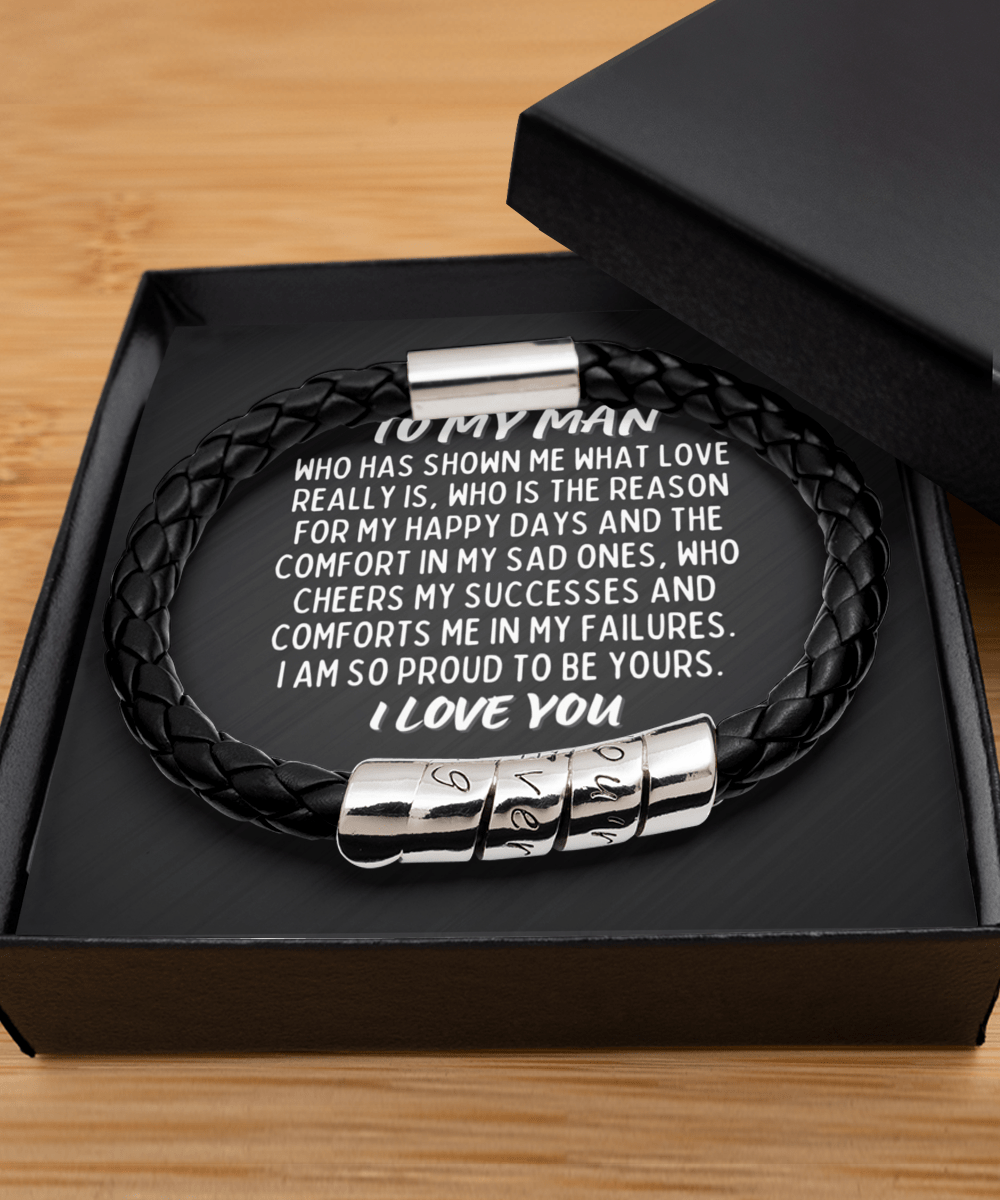 To My Man Vegan Leather Bracelet - Proud to be Yours - Gift for Husband, Boyfriend, Fiance, Soulmate - Anniversary Valentines Fathers Day