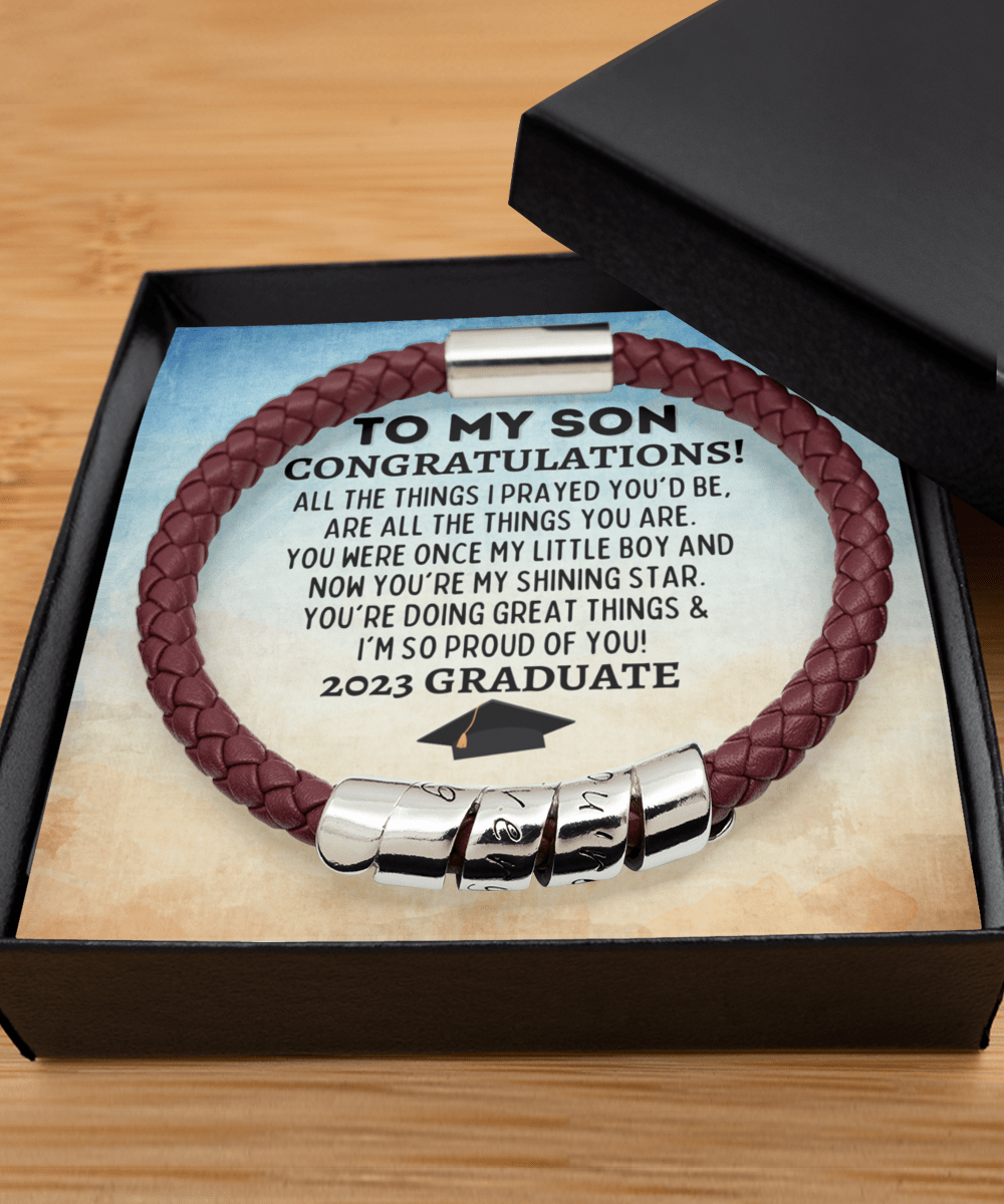 To My Son 2023 Graduate Vegan Leather Bracelet - Graduation Gift for Son - Class of 2023 College Graduation Gift - High School Grad