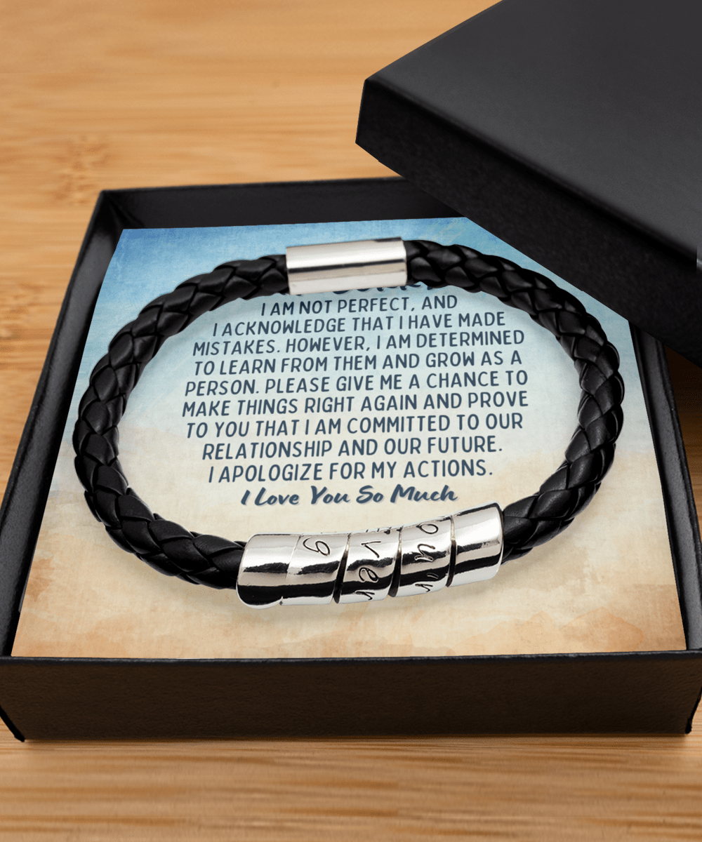 Apology Gift For Man - I'm Sorry Gift For Him - Vegan Leather Mens Bracelet - Forgiveness Gift For Boyfriend - Forgive Me Gift For Husband