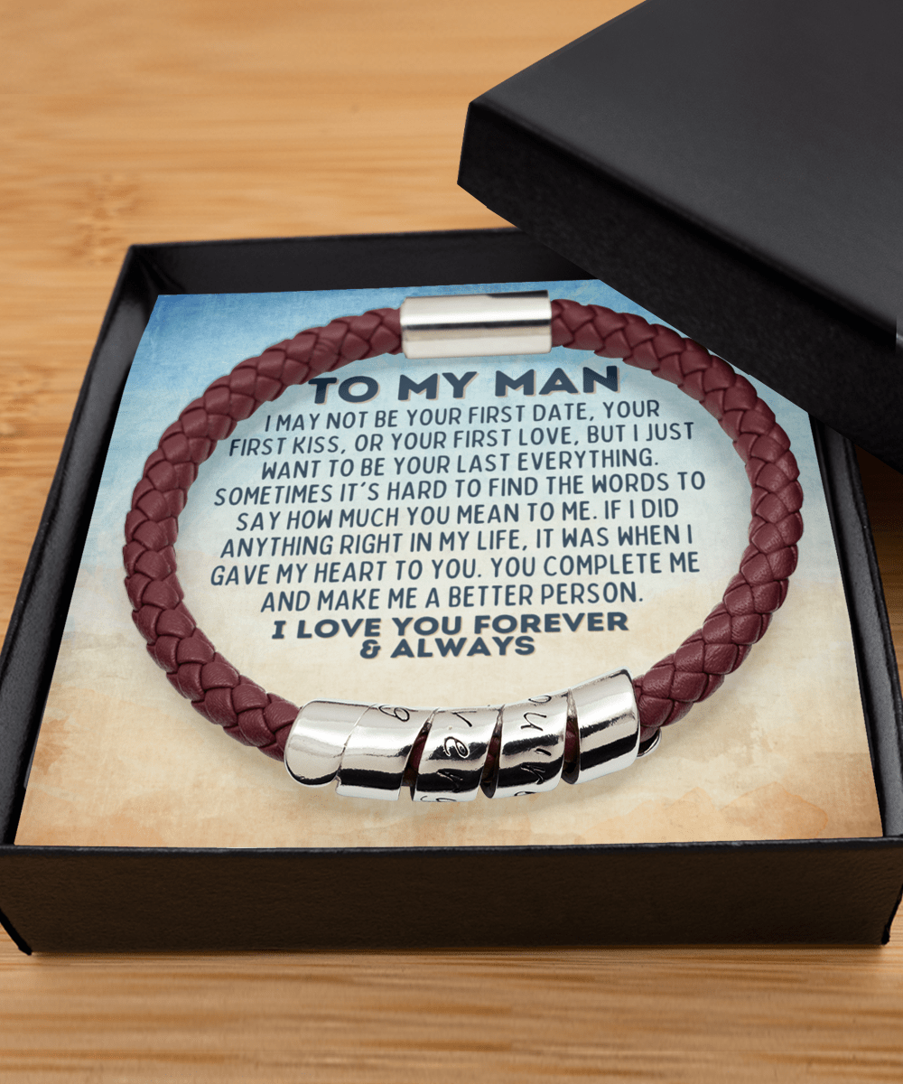 To My Man Vegan Leather Bracelet - Gift for Husband, Boyfriend, Fiance, Soulmate - Anniversary Valentine's Day Fathers Day Gift