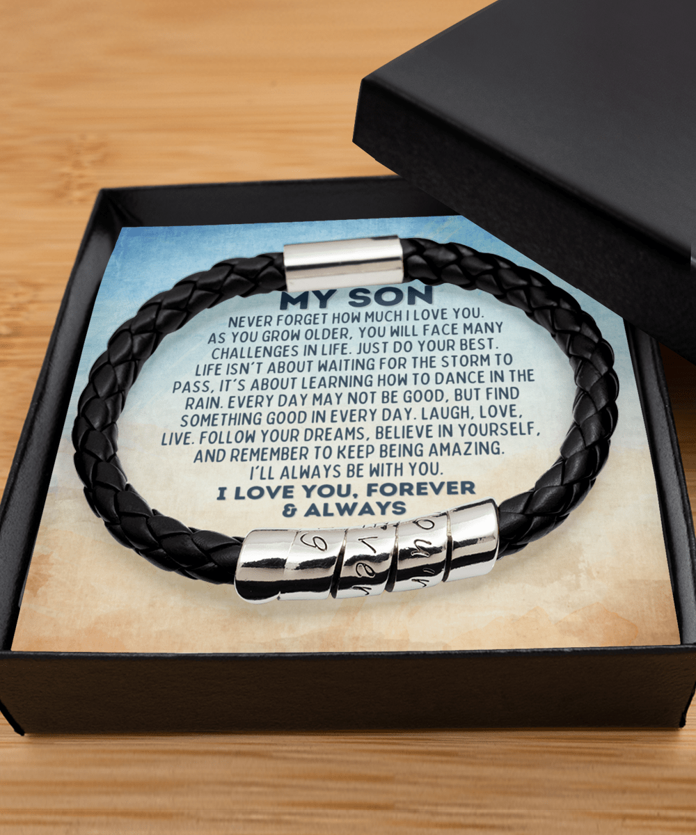 Gift for Son Vegan Leather Bracelet - Graduation Gift for Son - Son Birthday Gift- Son Wedding Gift - Motivational Gifts for Son