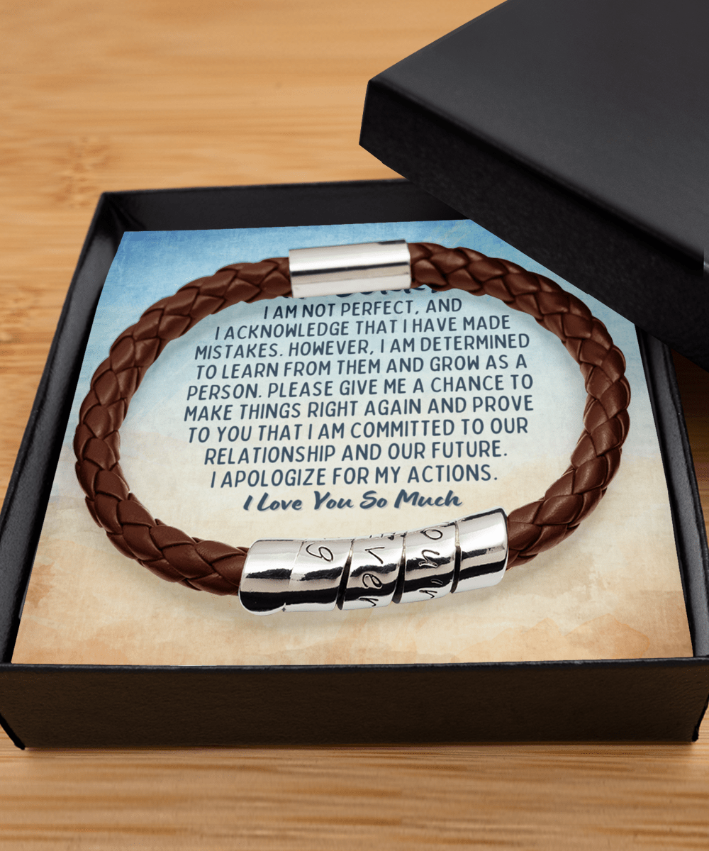 Apology Gift For Man - I'm Sorry Gift For Him - Vegan Leather Mens Bracelet - Forgiveness Gift For Boyfriend - Forgive Me Gift For Husband