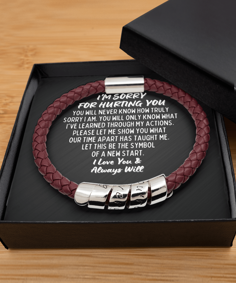 Apology Gift For Man - Vegan Leather Mens Bracelet - I'm Sorry Gift For Him - Forgiveness Gift For Boyfriend - Forgive Me Gift For Husband