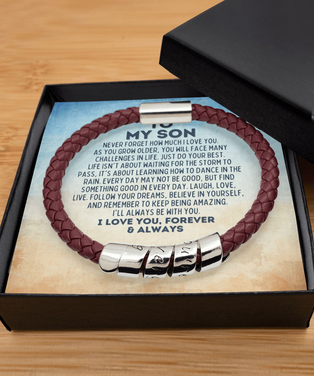 Gift for Son Vegan Leather Bracelet - Graduation Gift for Son - Son Birthday Gift- Son Wedding Gift - Motivational Gifts for Son