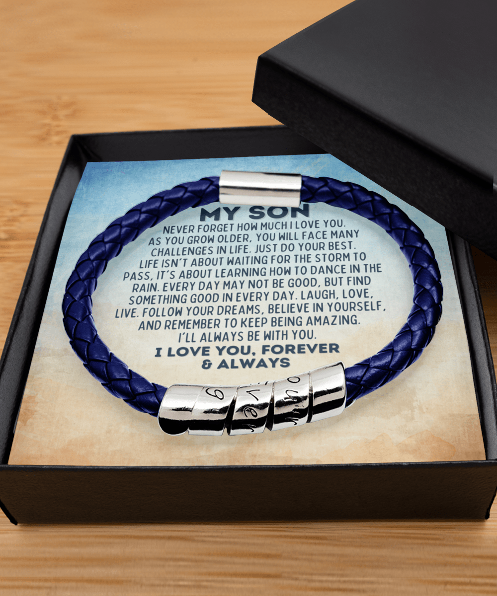 Gift for Son Vegan Leather Bracelet - Graduation Gift for Son - Son Birthday Gift- Son Wedding Gift - Motivational Gifts for Son