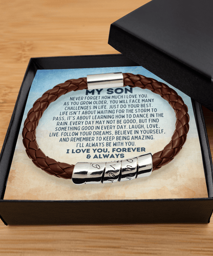 Gift for Son Vegan Leather Bracelet - Graduation Gift for Son - Son Birthday Gift- Son Wedding Gift - Motivational Gifts for Son