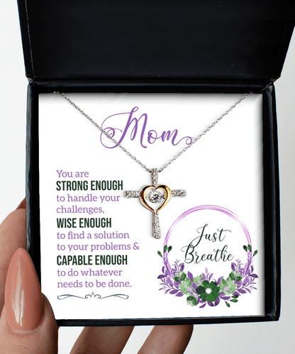 Mom Gifts - Just Breathe - Cross Necklace for Encouragement, Motivation, Mother's Day - Jewelry Gift for Mother