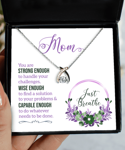 Mom Gifts - Just Breathe - Wishbone Necklace for Encouragement, Motivation, Mother's Day - Jewelry Gift for Mother