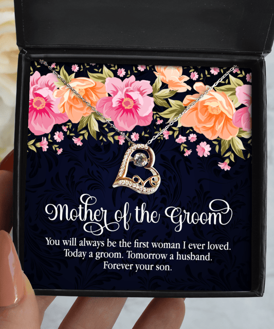Mother of the Groom Gifts - Forever Your Son - Love Dancing Heart Necklace for Wedding - Jewelry Gift for Mom on Wedding Day