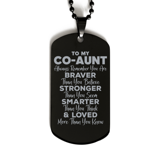 Motivational Co-aunt Black Dog Tag Necklace, Co-aunt Always Remember You Are Braver Than You Believe, Best Birthday Gifts for Co-aunt