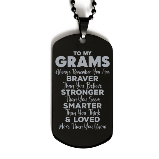 Motivational Grams Black Dog Tag Necklace, Grams Always Remember You Are Braver Than You Believe, Best Birthday Gifts for Grams