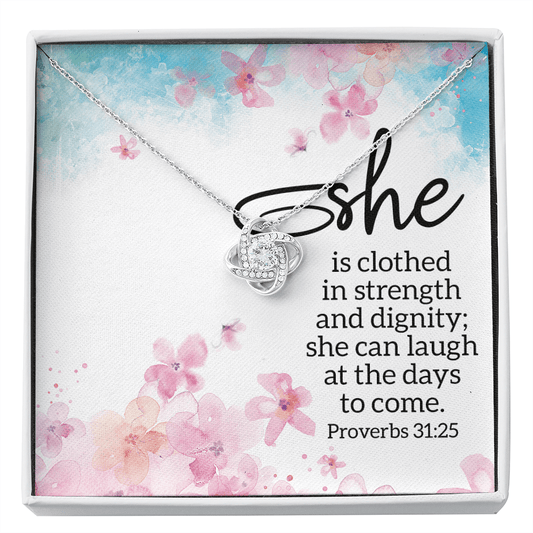 Motivational Proverbs 31:25 Necklace - Gift for Daughter, Wife, Sister - Christian Gift for Friend