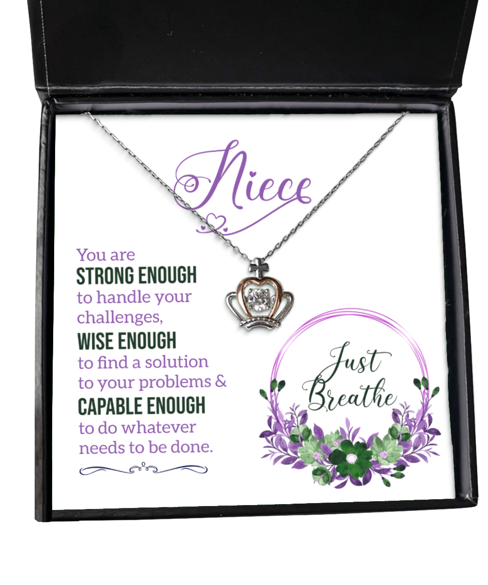 Niece Gifts - Just Breathe - Crown Necklace for Encouragement, Motivation - Jewelry Gift for Niece