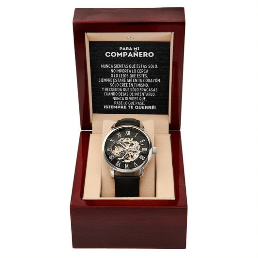 Para Mi Compañero Reloj Esqueleto Calado - To My Partner Watch en Español - Graduación Motivacional, Boda o Regalo de Cumpleaños