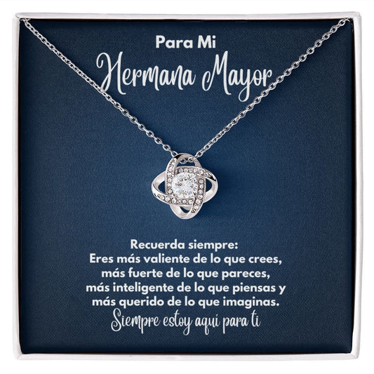 Para Mi Hermana Mayor Collar - To My Big Sister en Español - Recuerda Siempre - Graduación Motivacional, Boda o Regalo de Cumpleaños 14K White Gold Finish / Standard Box