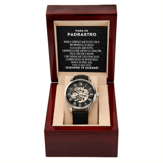 Para Mi Padrastro Reloj Esqueleto Calado - To My Stepfather Watch en Español - Graduación Motivacional, Boda o Regalo de Cumpleaños