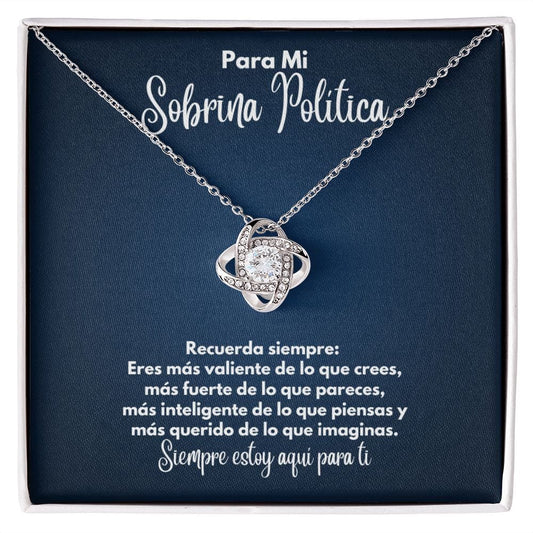 Para Mi Sobrina Política Collar - To My Niece-in-law en Español - Recuerda Siempre - Graduación Motivacional, Boda o Regalo de Cumpleaños 14K White Gold Finish / Standard Box