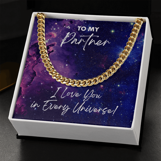 Partner Cuban Link Chain Necklace - I Love You In Every Universe Jewelry - Gift for Doctor Strange Fan