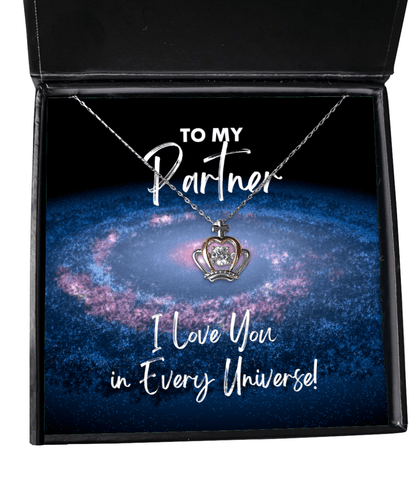 Partner Gift - I Love You In Every Universe - Crown Necklace for Anniversary, Birthday, Valentine's Day, Mother's Day, Christmas - Jewelry Gift for Comic Book Partner