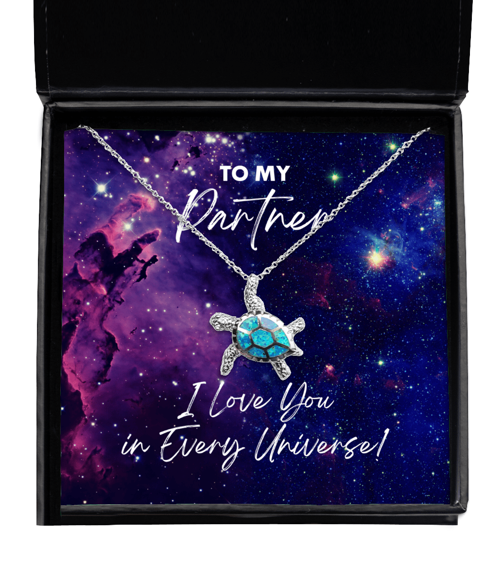 Partner Gift - I Love You In Every Universe - Opal Turtle Necklace for Birthday, Valentine's Day, Anniversary, Mother's Day, Christmas - Jewelry Gift for Comic Book Partner