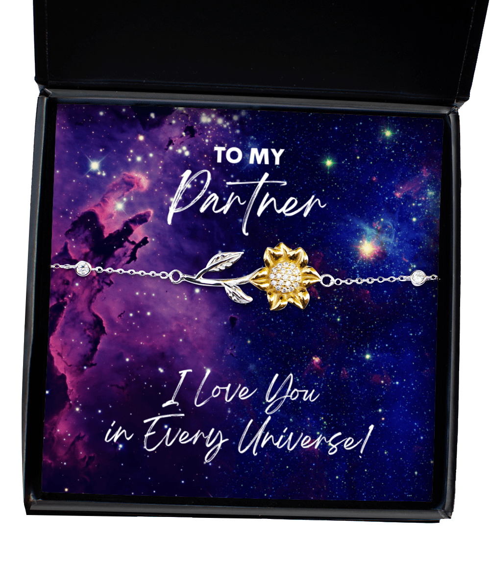 Partner Gift - I Love You In Every Universe - Sunflower Bracelet for Birthday, Valentine's Day, Anniversary, Mother's Day, Christmas - Jewelry Gift for Comic Book Partner