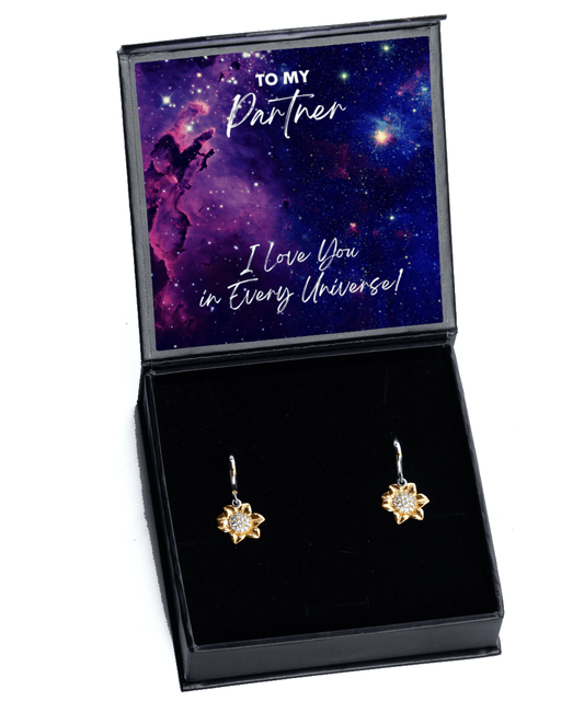 Partner Gift - I Love You In Every Universe - Sunflower Earrings for Birthday, Valentine's Day, Anniversary, Mother's Day, Christmas - Jewelry Gift for Comic Book Partner