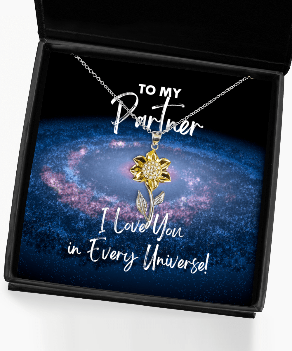 Partner Gift - I Love You In Every Universe - Sunflower Necklace for Anniversary, Birthday, Valentine's Day, Mother's Day, Christmas - Jewelry Gift for Comic Book Partner