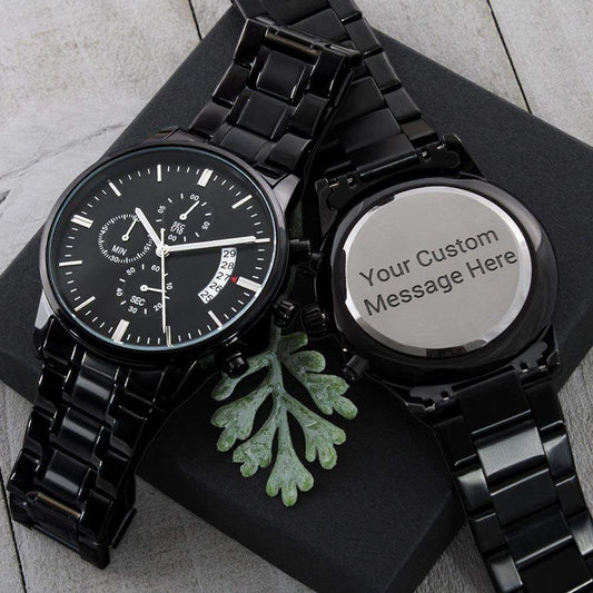 Personalized Engraved Black Chronograph Watch - Gift for Him - Husband Gift, Dad Gift, Brother Gift, Boyfriend Gift Standard Box