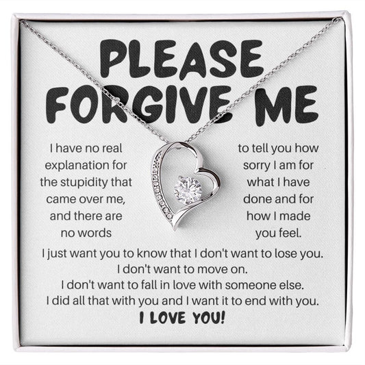 Please Forgive Me Necklace - I'm Sorry Apology Gift - I Apologize Forgive Me - Forever Love Forgiveness Jewelry 14k White Gold Finish / Standard Box