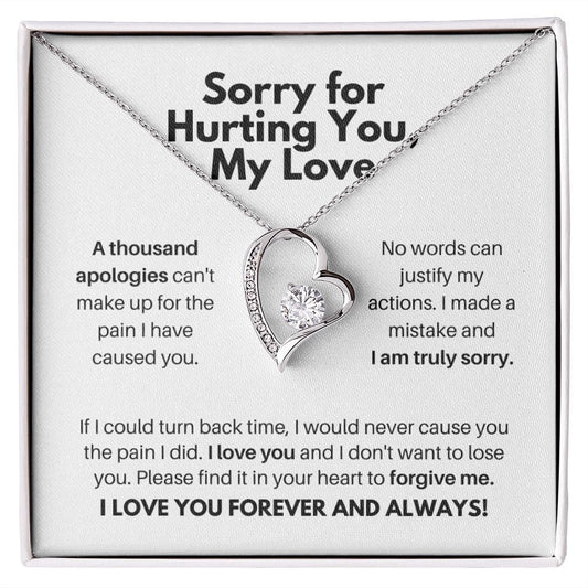 Sorry for Hurting You, My Love Necklace - Apology Gift - I Apologize Forgive Me - Forever Love Forgiveness Jewelry 14k White Gold Finish / Standard Box