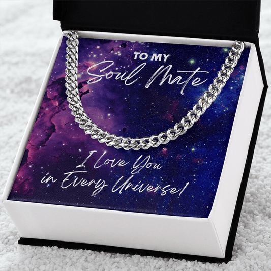 Soul Mate Cuban Link Chain Necklace - I Love You In Every Universe Jewelry - Gift for Doctor Strange Fan Soulmate