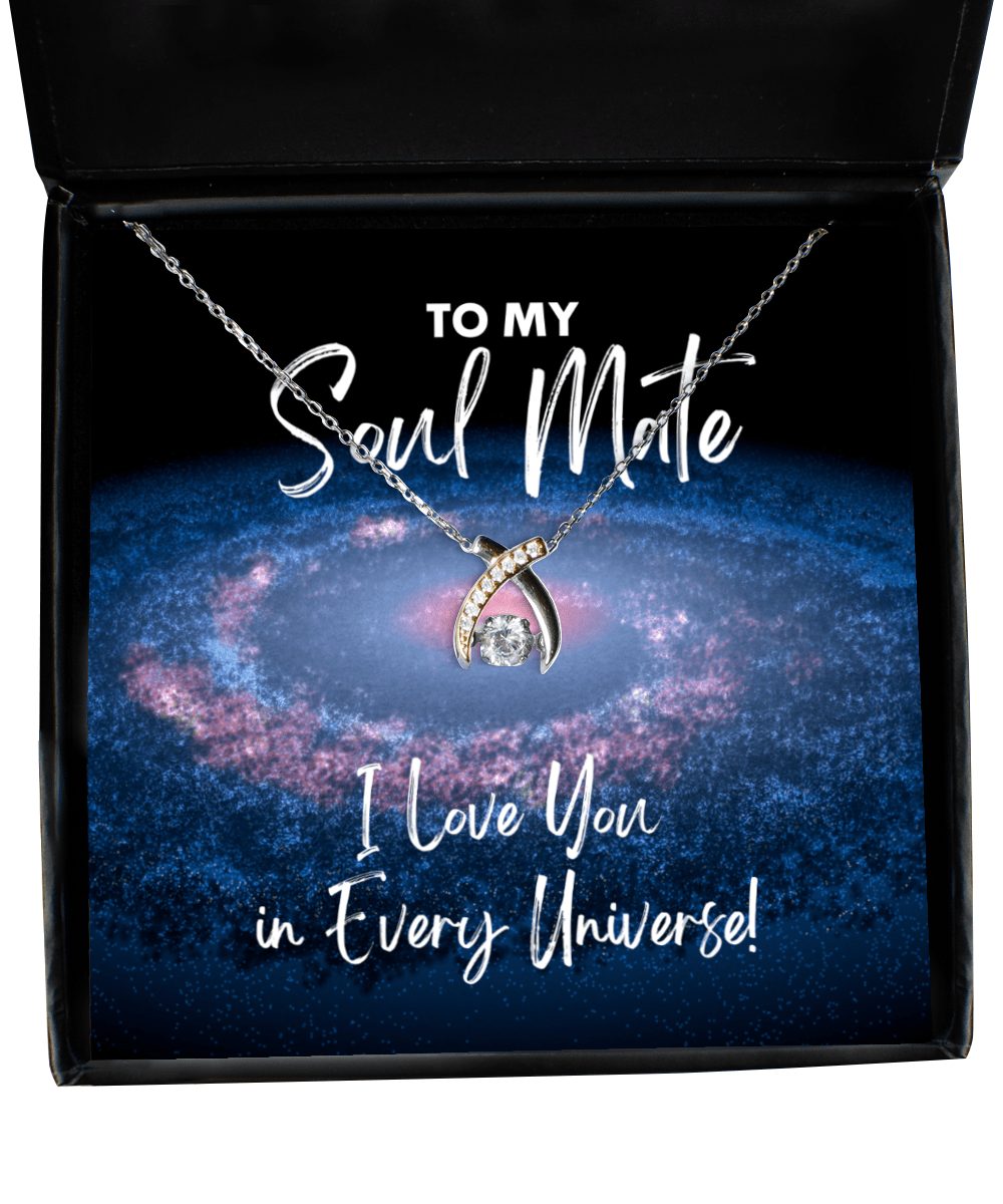 Soul Mate Gift - I Love You In Every Universe - Wishbone Necklace for Anniversary, Valentine's Day, Birthday, Mother's Day, Christmas - Jewelry Gift for Comic Book Soulmate