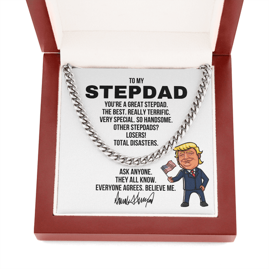 Stepdad Gift - Republican Trump Necklace - Stepdad Birthday, Father's Day, Christmas Gift Cuban Link Chain (Stainless Steel)