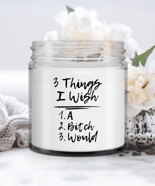 Three Things I Wish A Bitch Would Candle, Funny for People Who Are Tired of Being Tested Candle