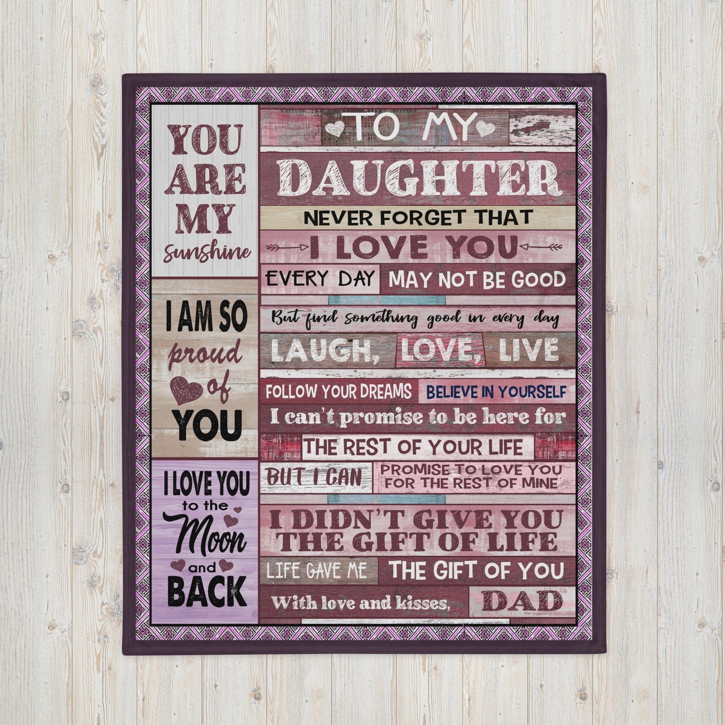 To My Daughter Love Dad Patchwork Blanket - Gift to Daughter from Dad