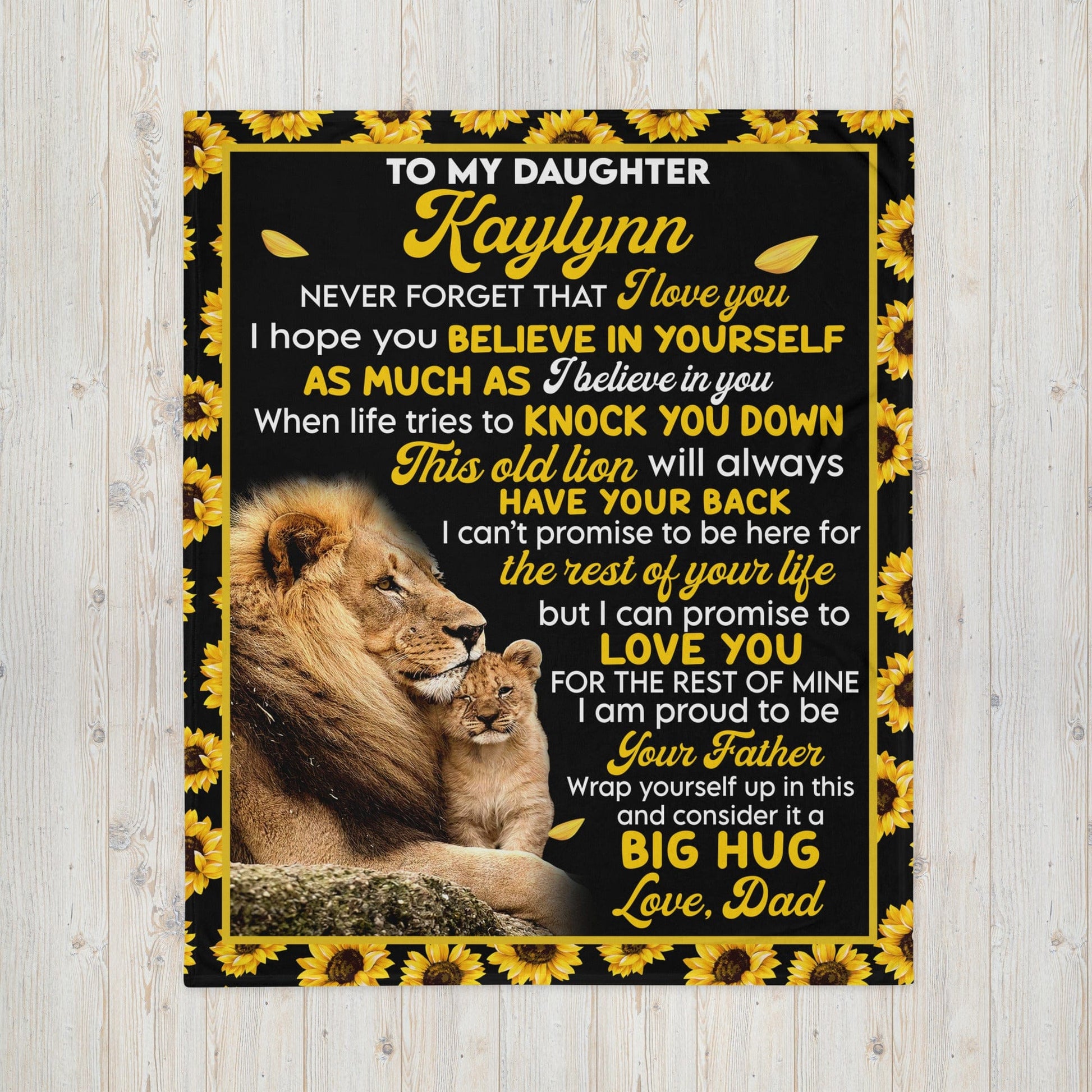 Personalized Blanket for Daughter - Custom Gift to Daughter from Dad - Sunflower Lion Blanket