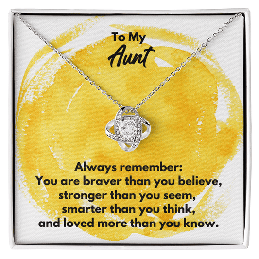 To My Aunt Love Knot Necklace - Always Remember Motivational Graduation Gift - Aunt Wedding Gift - Birthday Gift 14K White Gold Finish / Standard Box