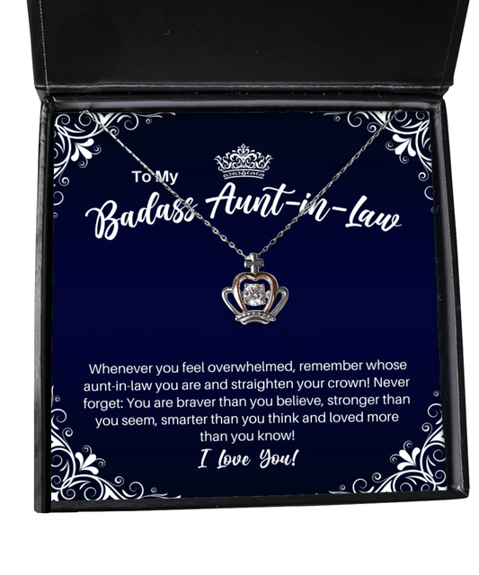 To My Badass Aunt-in-Law Crown Necklace - Straighten Your Crown - Motivational Graduation Gift - Aunt-in-Law Birthday Christmas Gift