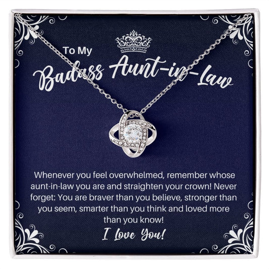 To My Badass Aunt-in-Law Necklace - Straighten Your Crown - Motivational Graduation Gift - Aunt-in-Law Birthday Christmas Gift 14K White Gold Finish / Standard Box