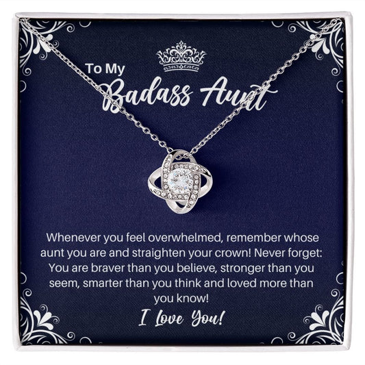 To My Badass Aunt Necklace - Straighten Your Crown - Motivational Graduation Gift - Aunt Birthday Christmas Gift 14K White Gold Finish / Standard Box