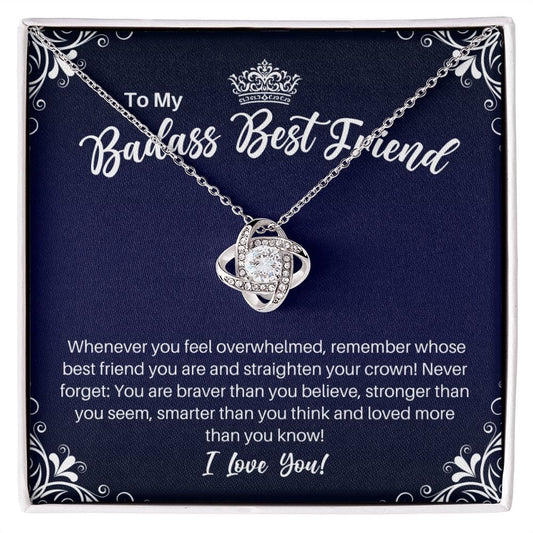 To My Badass Best Friend Necklace - Straighten Your Crown - Motivational Graduation Gift - Bestie BFF Birthday Christmas Gift 14K White Gold Finish / Standard Box