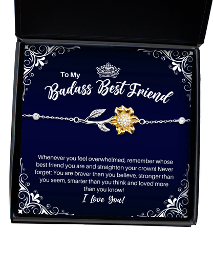 To My Badass Best Friend Sunflower Bracelet - Straighten Your Crown - Motivational Graduation Gift - Bestie BFF Birthday Christmas Gift