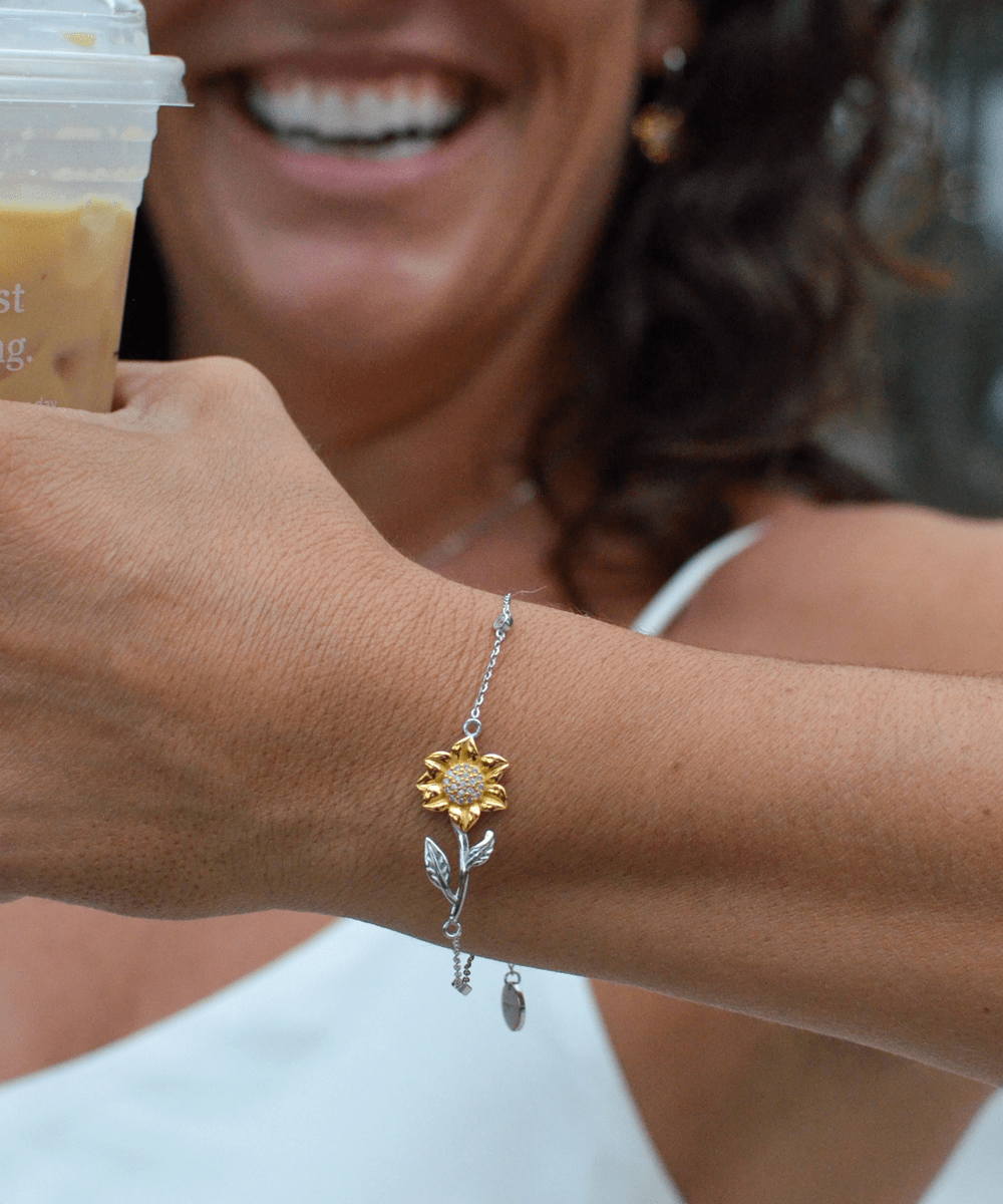 To My Badass Best Friend Sunflower Bracelet - Straighten Your Crown - Motivational Graduation Gift - Bestie BFF Birthday Christmas Gift