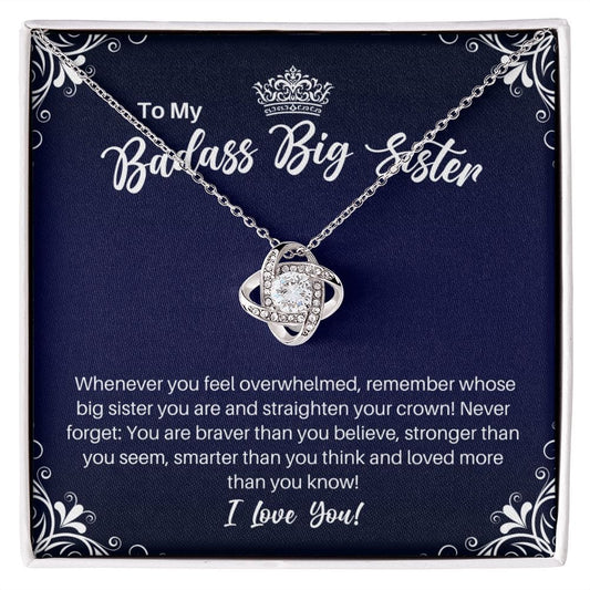 To My Badass Big Sister Necklace - Straighten Your Crown - Motivational Graduation Gift - Big Sister Birthday Christmas Gift 14K White Gold Finish / Standard Box