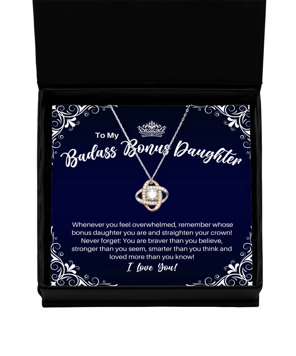 To My Badass Bonus Daughter Necklace - Straighten Your Crown - Daughter-in-Law Motivational Graduation, Stepdaughter Birthday Christmas Gift - LKRG