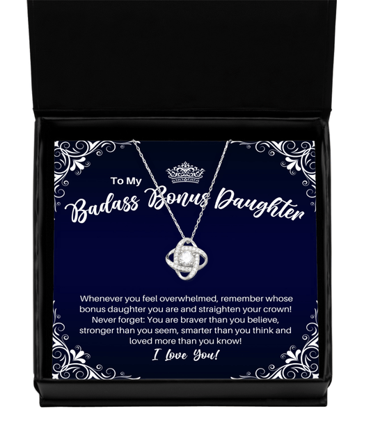 To My Badass Bonus Daughter Necklace - Straighten Your Crown - Daughter-in-Law Motivational Graduation, Stepdaughter Birthday Christmas Gift - LKS