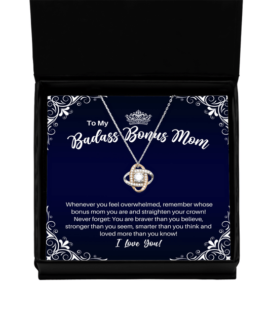 To My Badass Bonus Mom Necklace - Straighten Your Crown - Mother-in-Law Motivational Graduation Gift - Stepmother Birthday Christmas Gift - LKRG