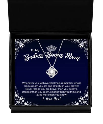 To My Badass Bonus Mom Necklace - Straighten Your Crown - Mother-in-Law Motivational Graduation Gift - Stepmother Birthday Christmas Gift - LKS